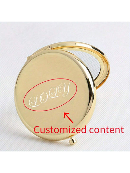 Customized Engraved Mini Makeup Mirror- Stainless Steel Material, Personalized Pocket Makeup Mirror With Magnifying Function- Monogram Engraving, Compact Travel Mirror