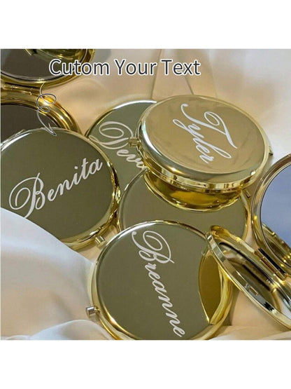 Customized Engraved Mini Makeup Mirror- Stainless Steel Material, Personalized Pocket Makeup Mirror With Magnifying Function- Monogram Engraving, Compact Travel Mirror