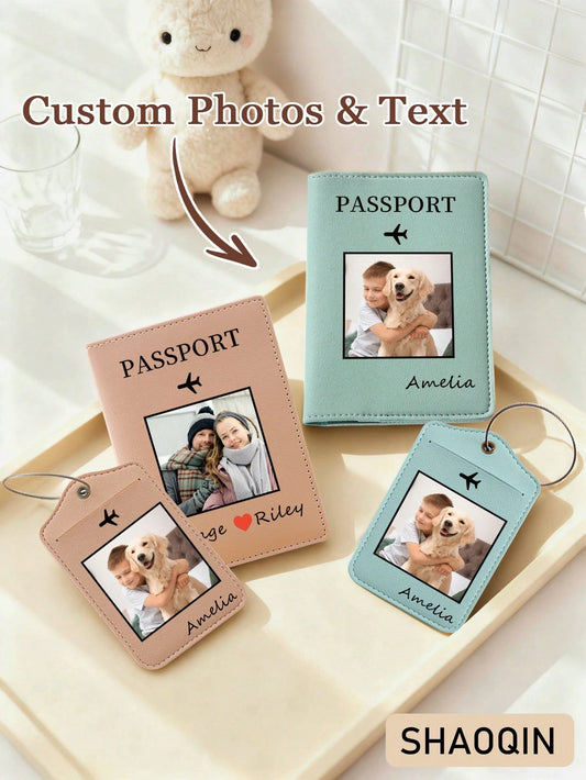 Customized Graphic Passport Holder, Personalized Luggage Tag Cover| Passport Holder And Luggage Tag Set, RFID Anti-Theft| Essential Travel Accessories: Women's Cute Passport Holder, Travel Wallet, T
