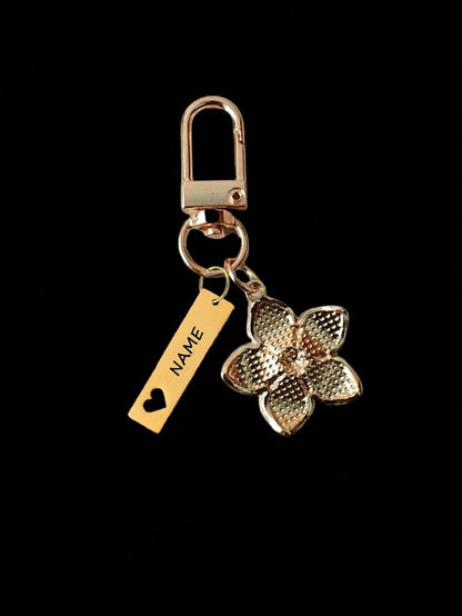 Customized Metal Sakura Flower Keychain, Personalized Stainless Steel Engraved Key Ring, Sakura Bag Accessory, Floral Bag Charms