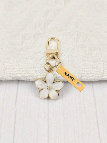Customized Metal Sakura Flower Keychain, Personalized Stainless Steel Engraved Key Ring, Sakura Bag Accessory, Floral Bag Charms