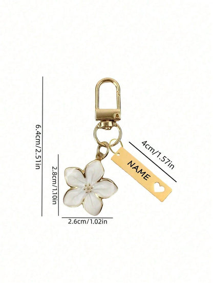 Customized Metal Sakura Flower Keychain, Personalized Stainless Steel Engraved Key Ring, Sakura Bag Accessory, Floral Bag Charms