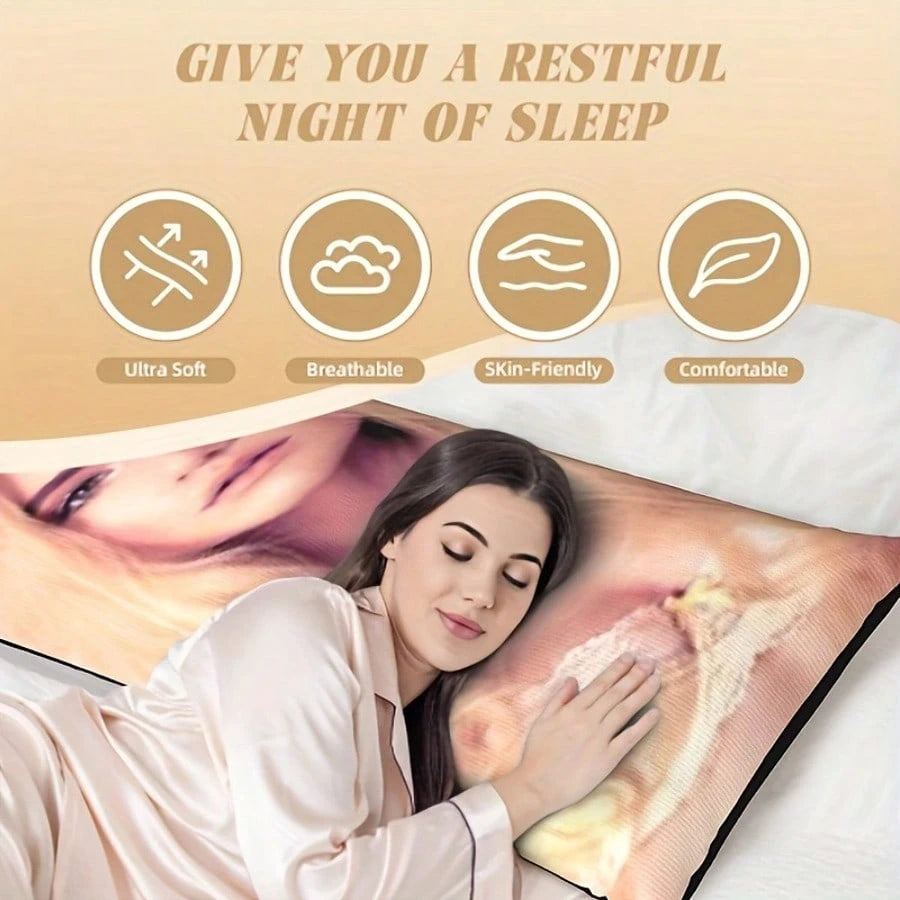 Customized Personalized Rectangular Pillowcase- Double-Sided Customizable, Soft And Comfortable Fabric, Multiple Colors Available, Made Of Polyester Fiber, Ideal Gift For Family, Loved Ones, Friends
