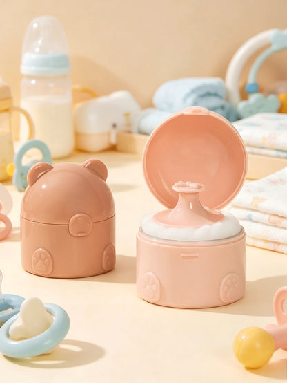 Cute Bear-Shaped Baby Powder Case With Soft Powder Puff, Easy To Use Without Dusting, Sealed Leak-Proof Design, Compact And Portable, Space-Saving, Provides Delicate And Refreshing Care For Baby