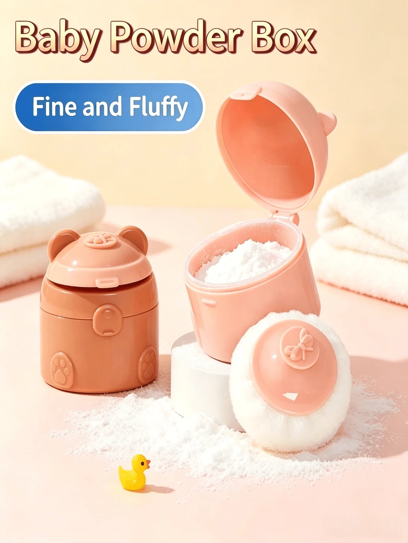 Cute Bear-Shaped Baby Powder Case With Soft Powder Puff, Easy To Use Without Dusting, Sealed Leak-Proof Design, Compact And Portable, Space-Saving, Provides Delicate And Refreshing Care For Baby