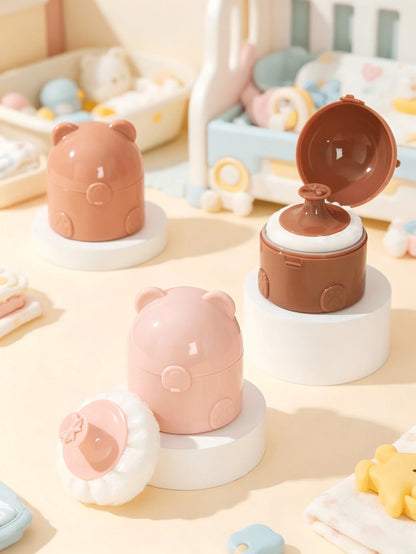 Cute Bear-Shaped Baby Powder Case With Soft Powder Puff, Easy To Use Without Dusting, Sealed Leak-Proof Design, Compact And Portable, Space-Saving, Provides Delicate And Refreshing Care For Baby