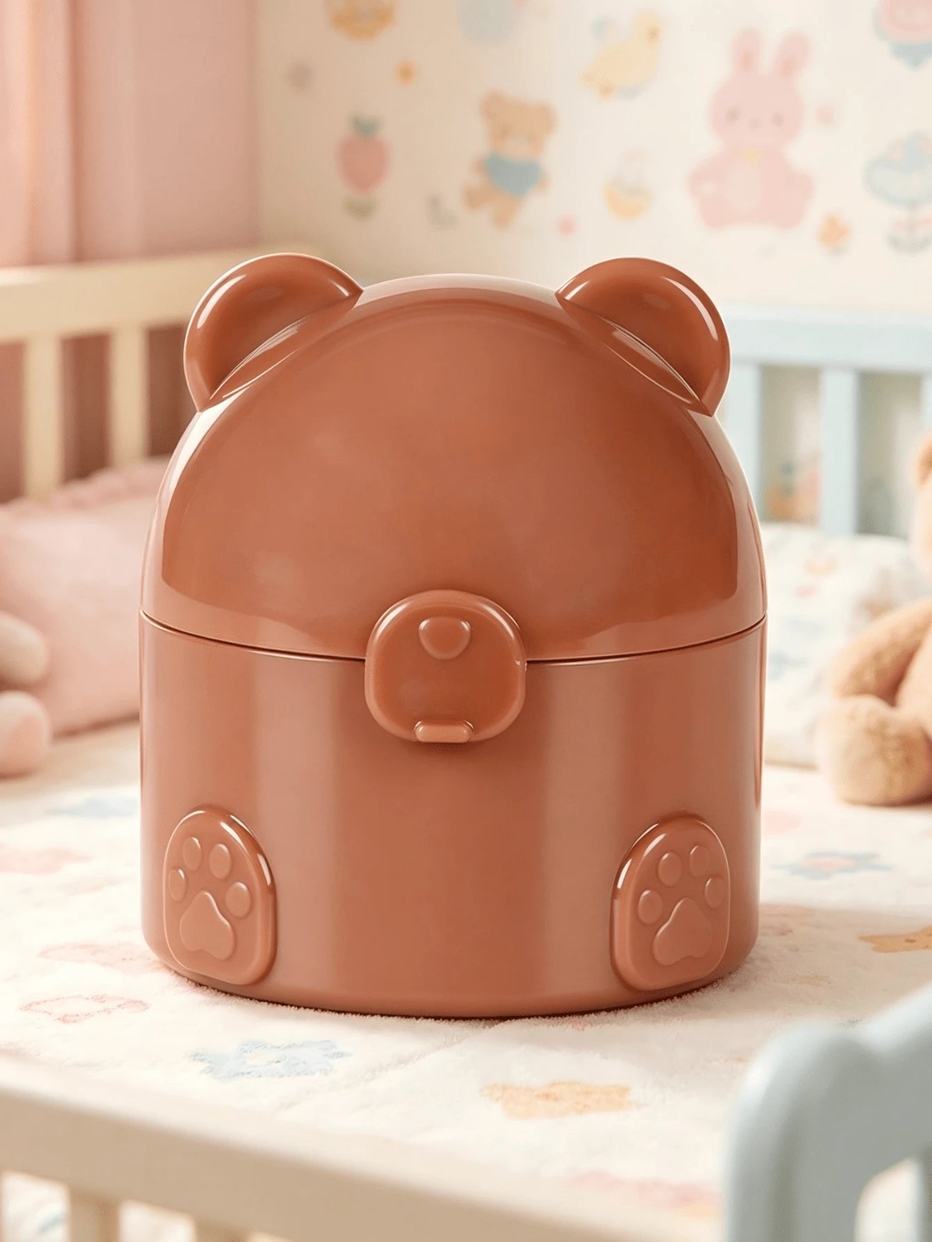 Cute Bear-Shaped Baby Powder Case With Soft Powder Puff, Easy To Use Without Dusting, Sealed Leak-Proof Design, Compact And Portable, Space-Saving, Provides Delicate And Refreshing Care For Baby