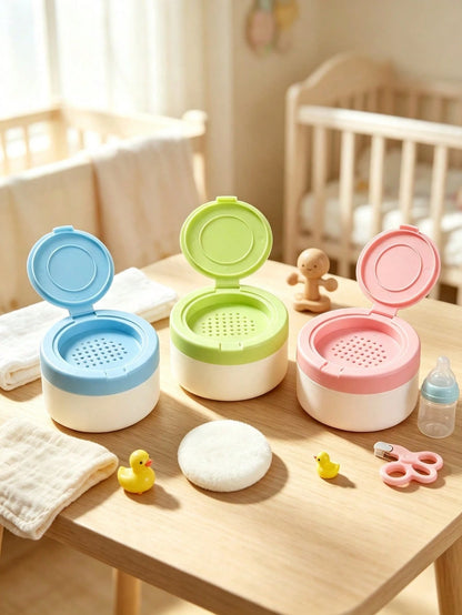 Cute Bear-Shaped Baby Powder Case With Soft Powder Puff, Easy To Use Without Dusting, Sealed Leak-Proof Design, Compact And Portable, Space-Saving, Provides Delicate And Refreshing Care For Baby