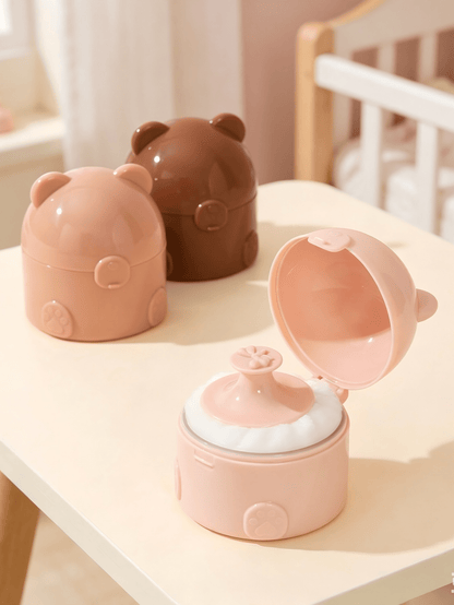 Cute Bear-Shaped Baby Powder Case With Soft Powder Puff, Easy To Use Without Dusting, Sealed Leak-Proof Design, Compact And Portable, Space-Saving, Provides Delicate And Refreshing Care For Baby