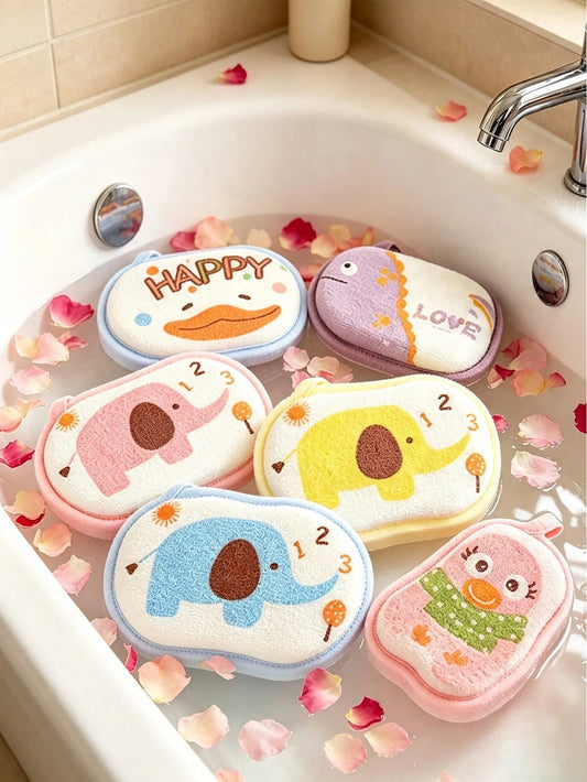 Cute Cartoon Baby Bath Sponge, Super Soft Gentle Exfoliating Bath Ball With Hanging Ring, Suitable For Newborns And Toddlers