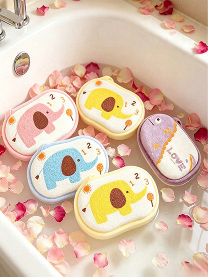 Cute Cartoon Baby Bath Sponge, Super Soft Gentle Exfoliating Bath Ball With Hanging Ring, Suitable For Newborns And Toddlers