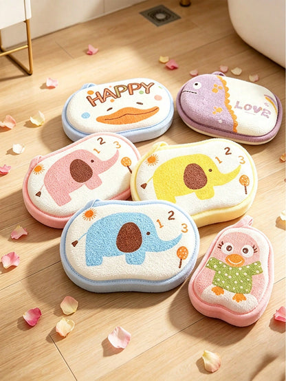 Cute Cartoon Baby Bath Sponge, Super Soft Gentle Exfoliating Bath Ball With Hanging Ring, Suitable For Newborns And Toddlers