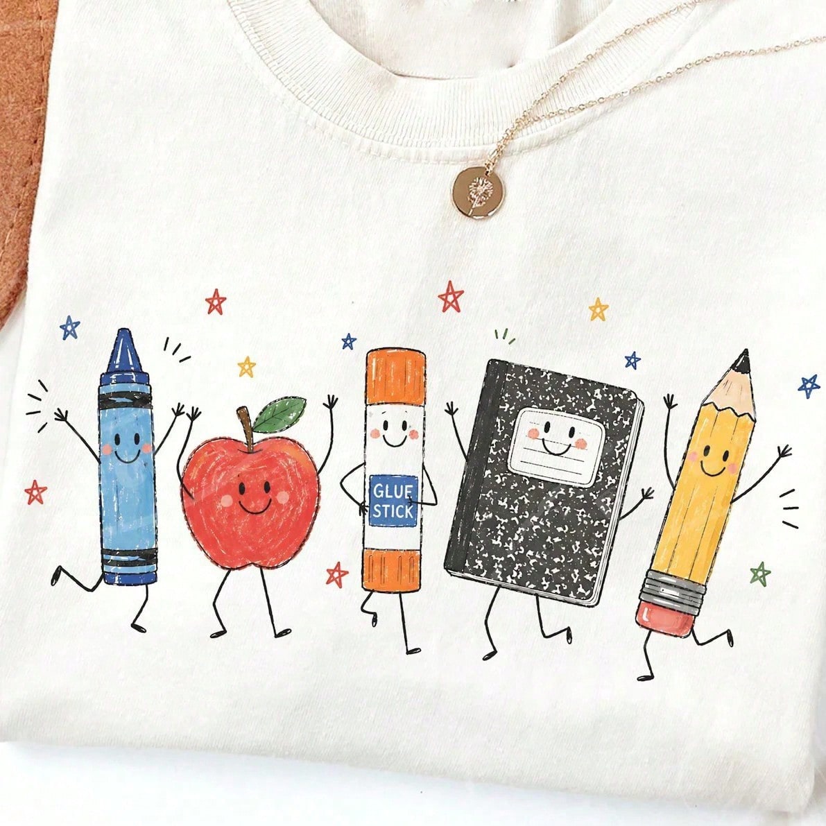 Cute Cartoon School Supplies Graphic Tee Preppy Teacher Student-Shirt Kindergarten Back To School Top Smiling Crayon Pencil Graphic Clothes