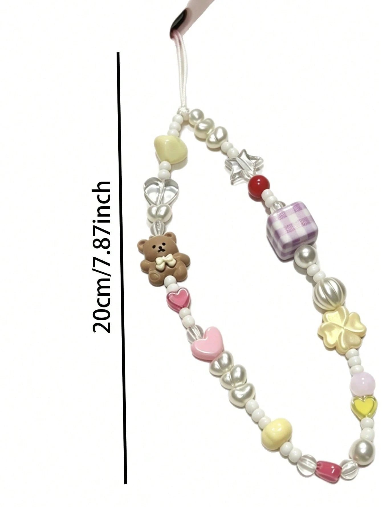 Cute Dopamine Bear Beaded Phone Chain, Pearl Cartoon Keychain Bag Camera Charms