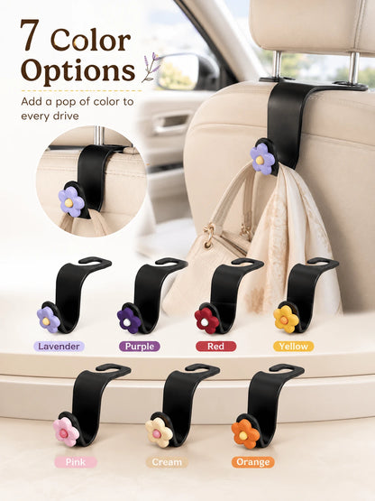 Cute Flower Car Headrest Hook, Car Seat Back Bag Hook & Bag Hanger, Universal Car Storage Organizer Rack, Suitable For Umbrellas, Backpacks, Shopping Bags, Women Girls Car Interior Accessories Decor