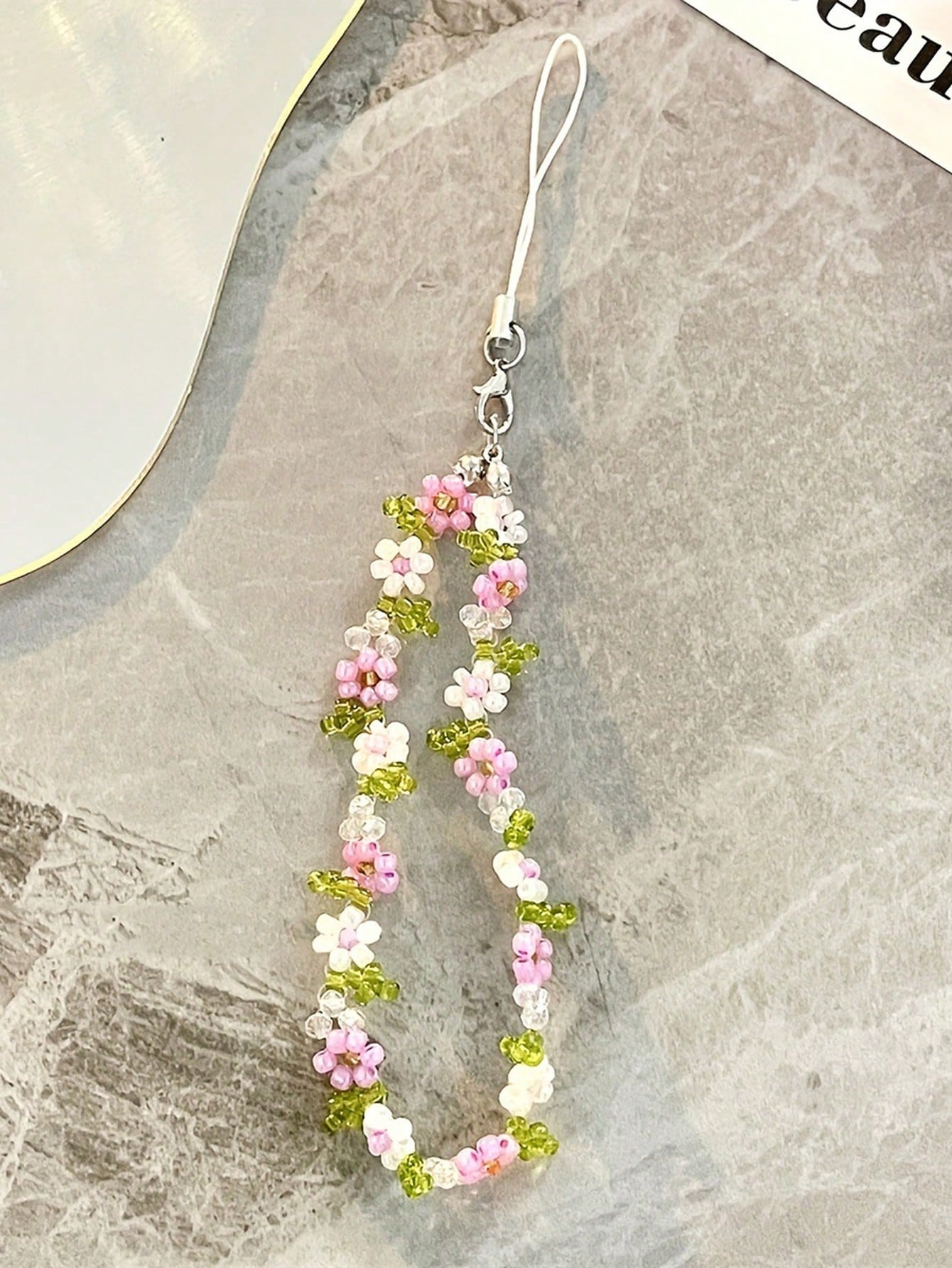 Cute Girl's Pink Flower Phone Lanyard, Universal CCD Camera Strap, DIY Beaded Pendant