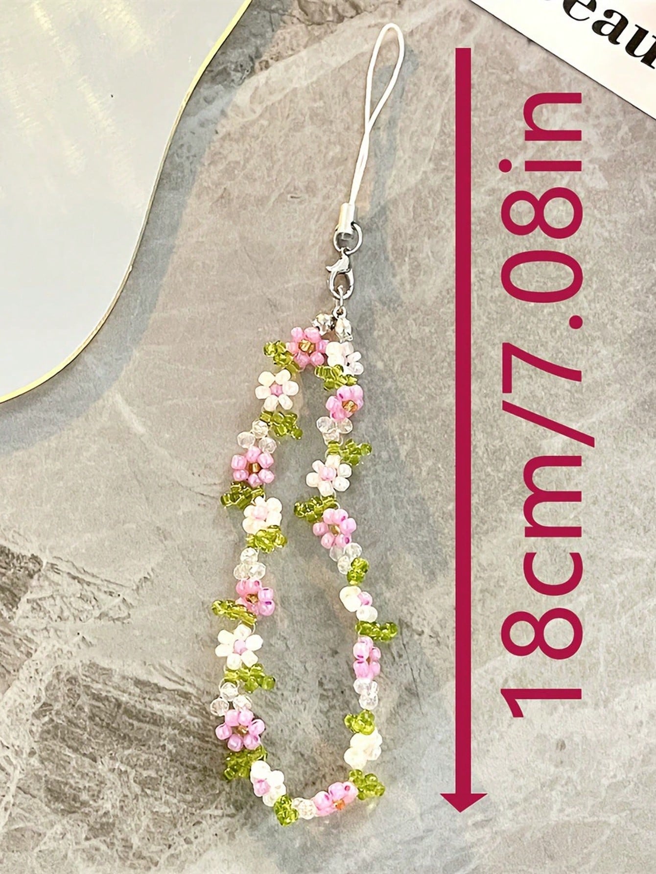 Cute Girl's Pink Flower Phone Lanyard, Universal CCD Camera Strap, DIY Beaded Pendant