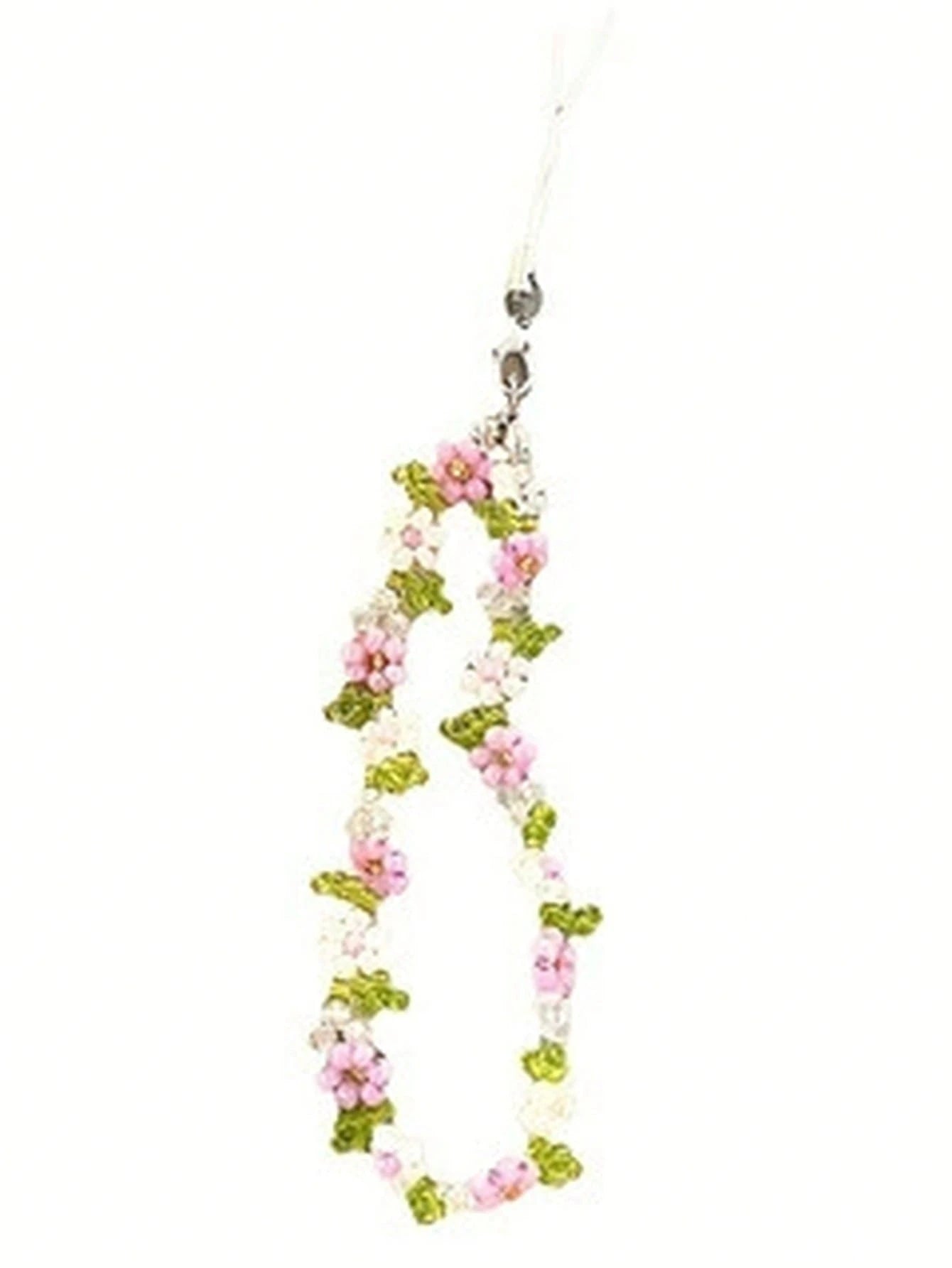 Cute Girl's Pink Flower Phone Lanyard, Universal CCD Camera Strap, DIY Beaded Pendant