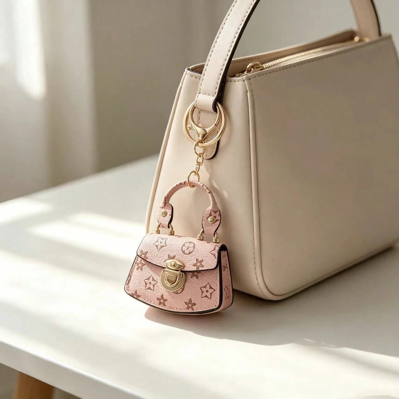 Cute Mini Bag Charm Coin Purse, Colorful Printed Keychain Bag, Portable Mini Handbag Pouch, Small Storage Wallet Accessory For Women