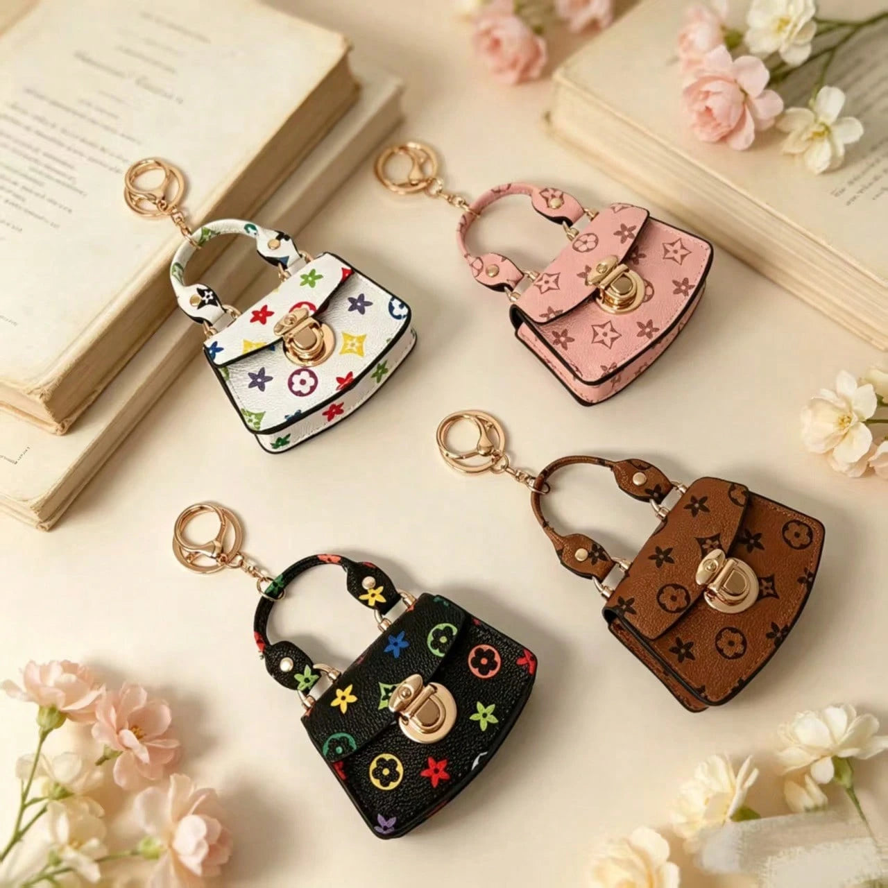 Cute Mini Bag Charm Coin Purse, Colorful Printed Keychain Bag, Portable Mini Handbag Pouch, Small Storage Wallet Accessory For Women