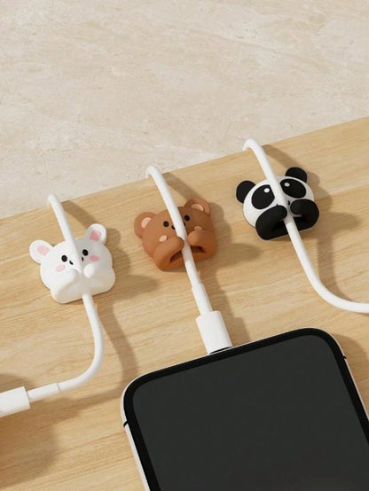 Cute Panda & Rabbit Desk Multifunctional Mouse Cord, Headphone Cord, Data Cable Organizer Holder, Silicone Adhesive Cable Clip, No Nail For Office, Dorm And Home Use