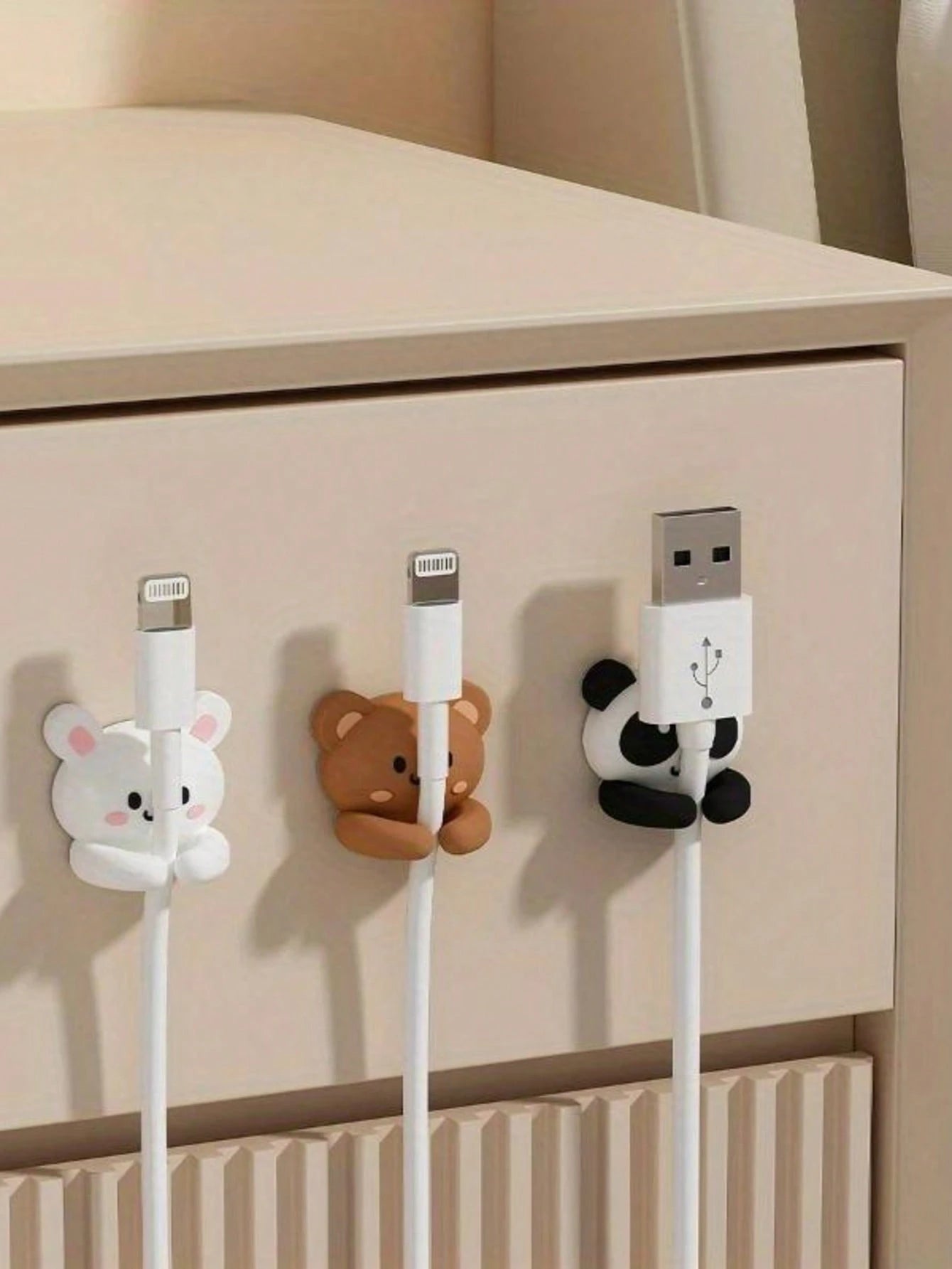 Cute Panda & Rabbit Desk Multifunctional Mouse Cord, Headphone Cord, Data Cable Organizer Holder, Silicone Adhesive Cable Clip, No Nail For Office, Dorm And Home Use