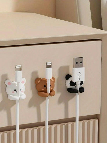 Cute Panda & Rabbit Desk Multifunctional Mouse Cord, Headphone Cord, Data Cable Organizer Holder, Silicone Adhesive Cable Clip, No Nail For Office, Dorm And Home Use