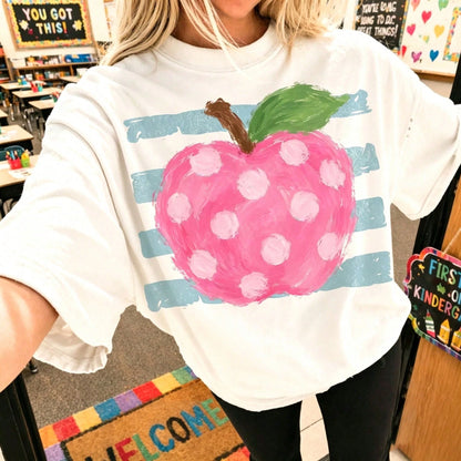 Cute Pink Polka Shirt School Teacher Graphic Tee Aesthetic Pastel Fruit Top Elementary School Teacher Outfit Her