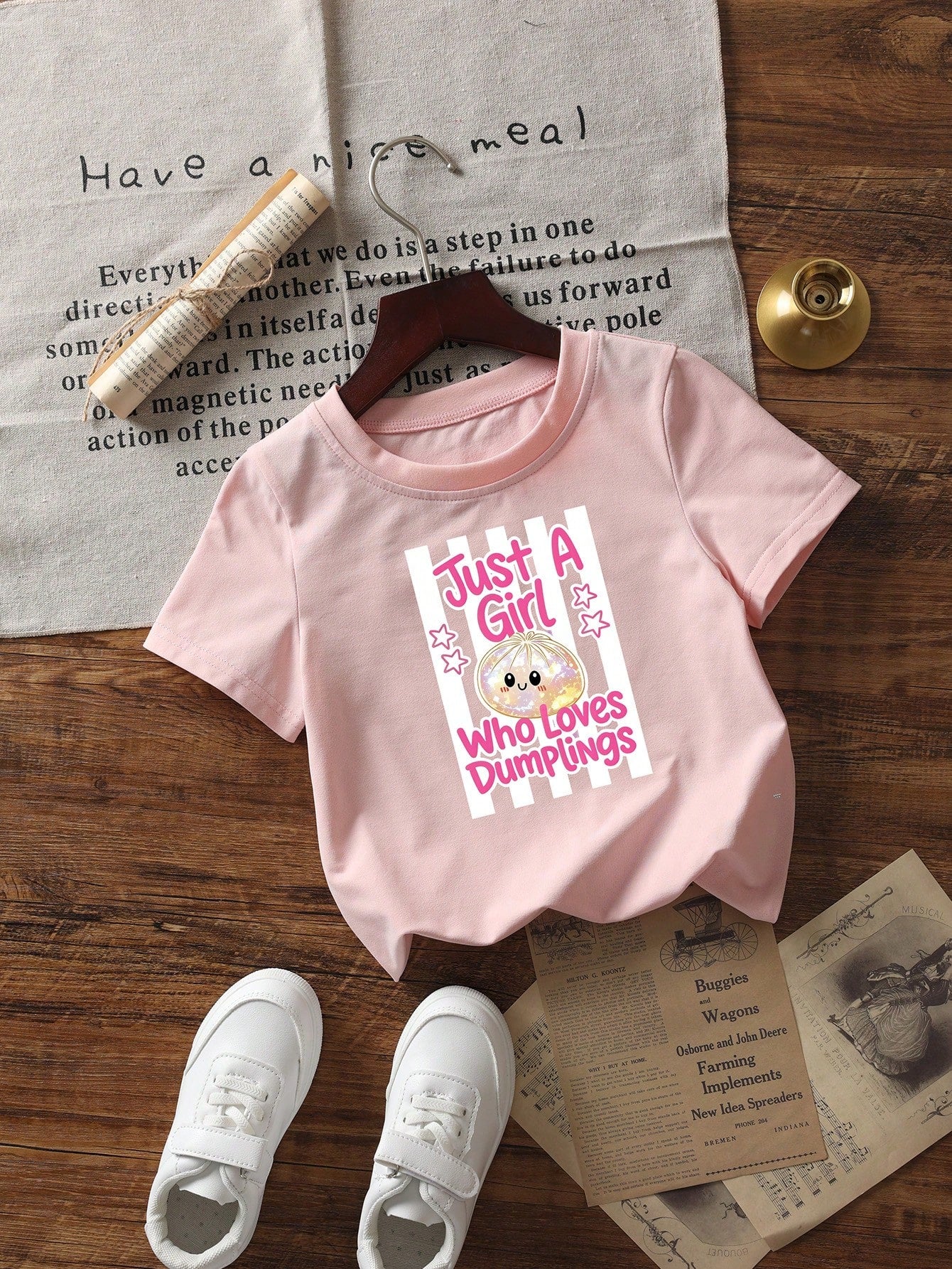 Cute Printed Crew-Neck Short-Sleeve Top For Baby Girls (Pullover Style)