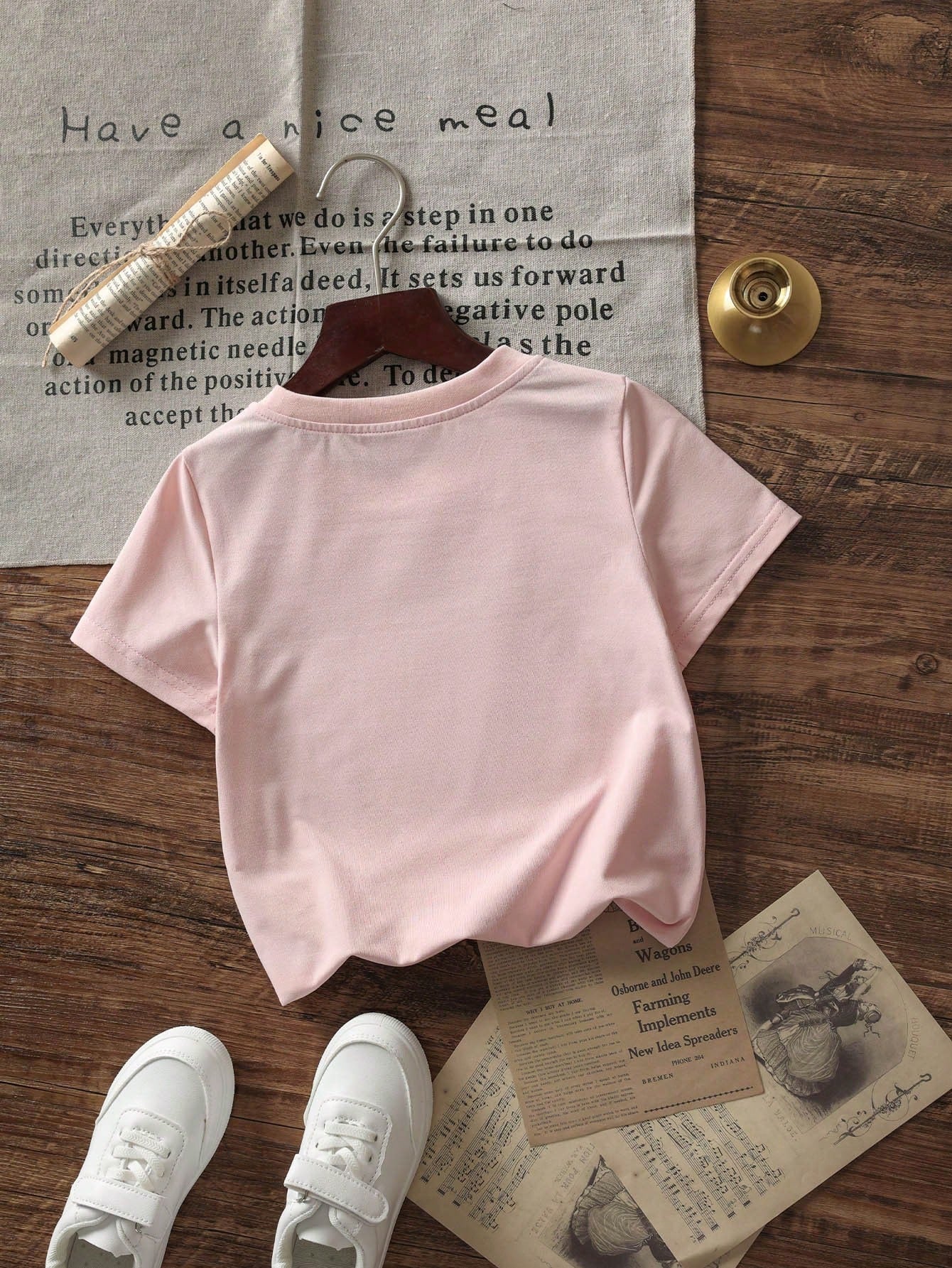 Cute Printed Crew-Neck Short-Sleeve Top For Baby Girls (Pullover Style)