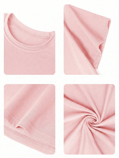 Cute Printed Crew-Neck Short-Sleeve Top For Baby Girls (Pullover Style)