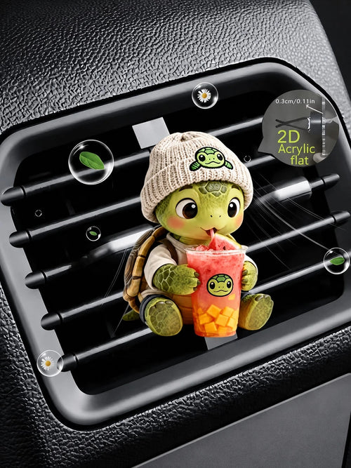 Cute Turtle Car Air Vent Clip, 2D Flat Acrylic Car Diffuser Decor, Fragrance-Free Auto Air Outlet Ornament, Lovely Car Interior Accessory, Ideal Holiday Gift For Drivers (Essential Oil Not Included)