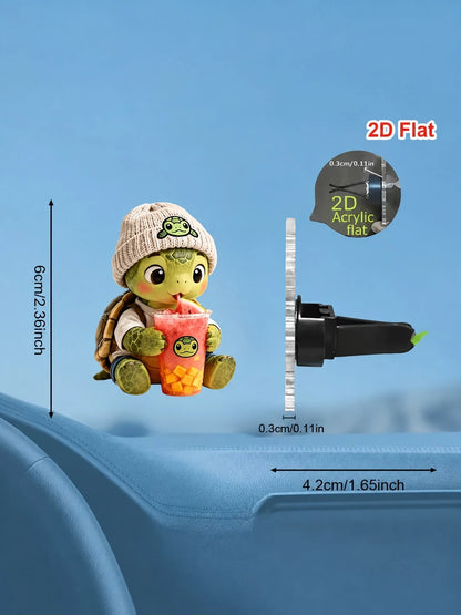 Cute Turtle Car Air Vent Clip, 2D Flat Acrylic Car Diffuser Decor, Fragrance-Free Auto Air Outlet Ornament, Lovely Car Interior Accessory, Ideal Holiday Gift For Drivers (Essential Oil Not Included)