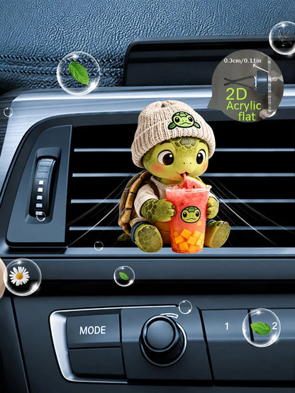 Cute Turtle Car Air Vent Clip, 2D Flat Acrylic Car Diffuser Decor, Fragrance-Free Auto Air Outlet Ornament, Lovely Car Interior Accessory, Ideal Holiday Gift For Drivers (Essential Oil Not Included)