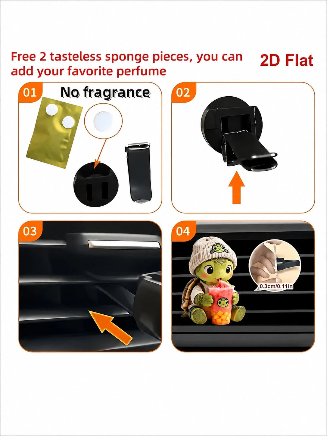Cute Turtle Car Air Vent Clip, 2D Flat Acrylic Car Diffuser Decor, Fragrance-Free Auto Air Outlet Ornament, Lovely Car Interior Accessory, Ideal Holiday Gift For Drivers (Essential Oil Not Included)