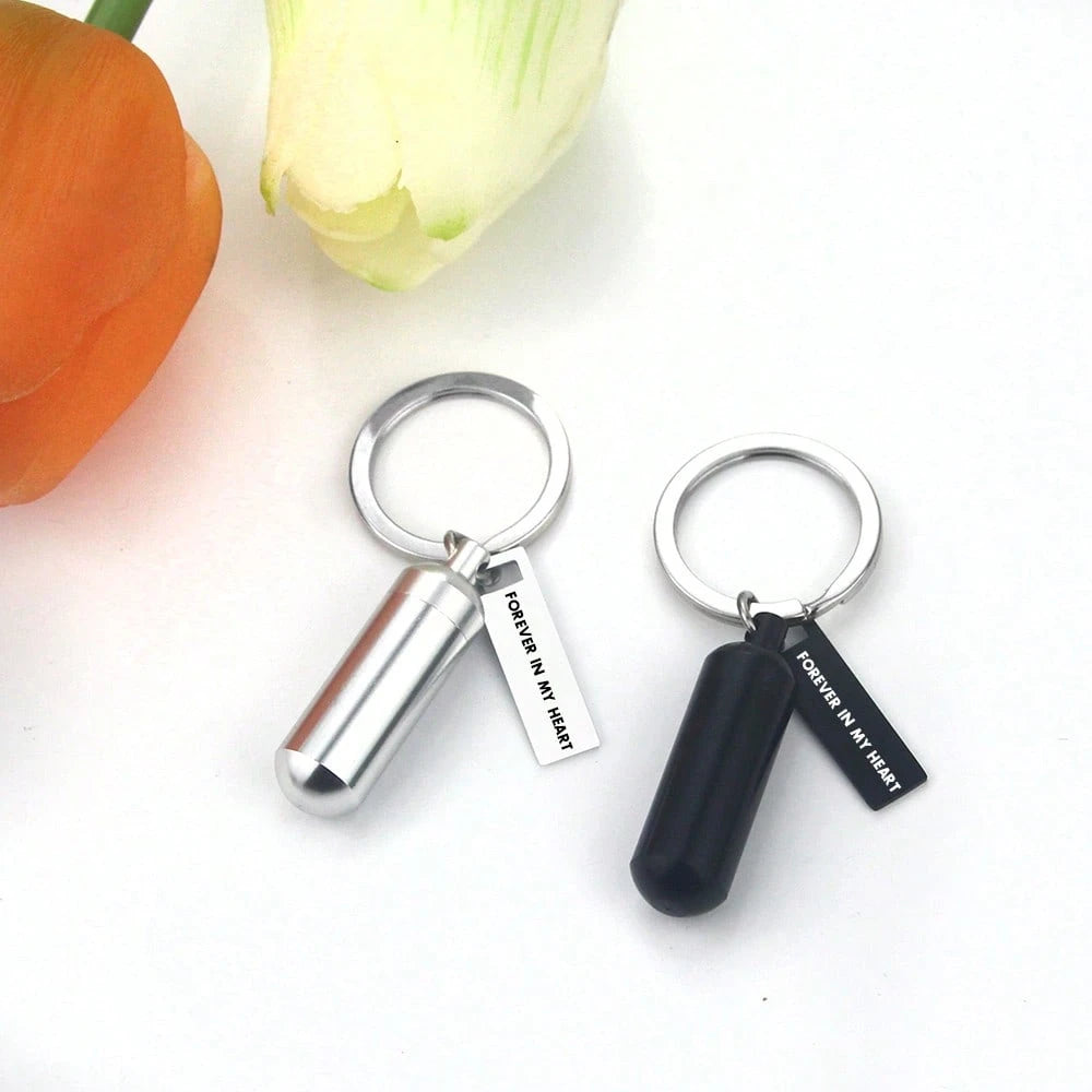 Cylinder Cremation Key Chain Pendant For Human/Pet Ashes Urn Key Chain Memorial Ashes Jewelry Gift- Forever In My Heart