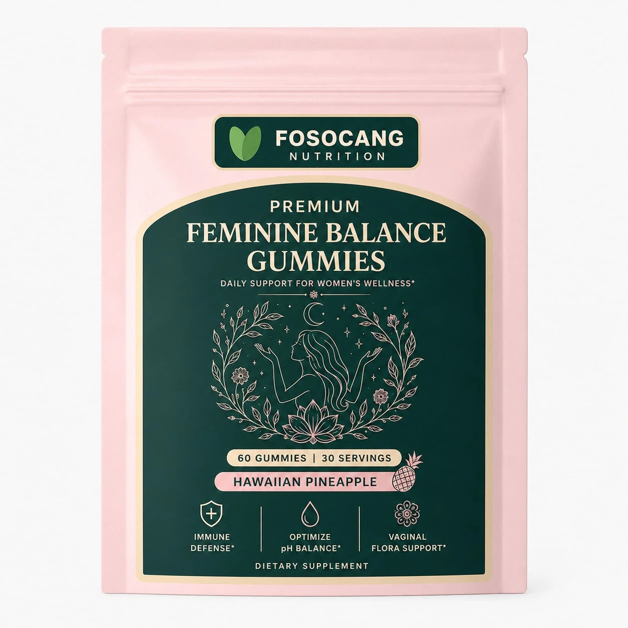 Daily Feminine Gentle Wellness Chewable Gummies, Premium Women's Balance Nutrient Soft Gummy Supplement Tropical Pineapple Taste, Supports Immune & Gentle Flora Maintenance, 60 Gummies Easy Chew Seale