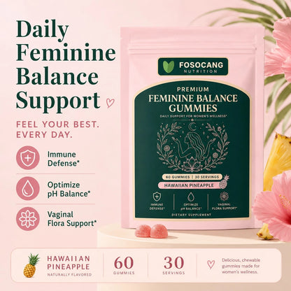Daily Feminine Gentle Wellness Chewable Gummies, Premium Women's Balance Nutrient Soft Gummy Supplement Tropical Pineapple Taste, Supports Immune & Gentle Flora Maintenance, 60 Gummies Easy Chew Seale