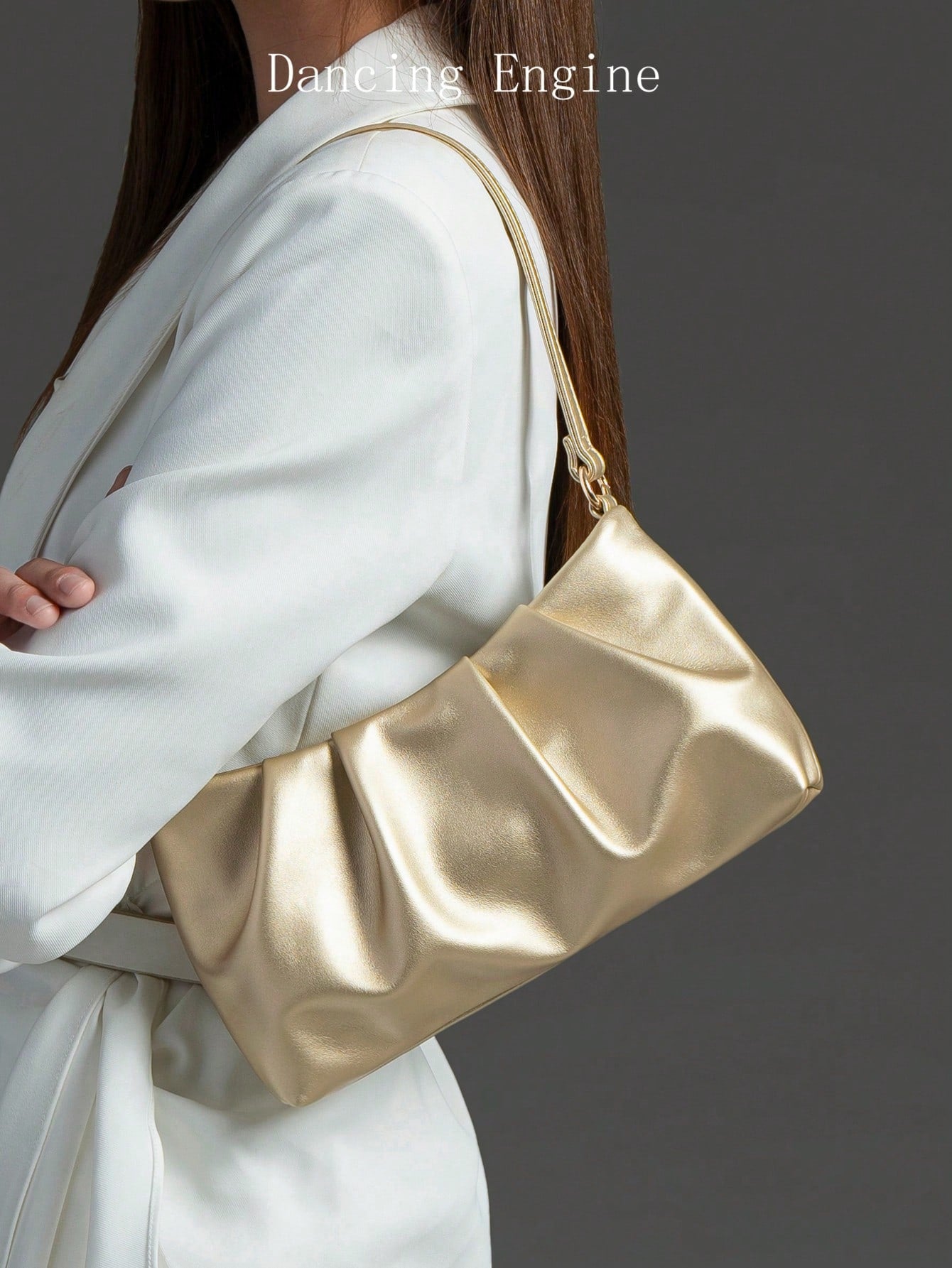Dancing Engine Luxury Designer Shoulder Bag, PU Leather Evening Clutch Purse For Women