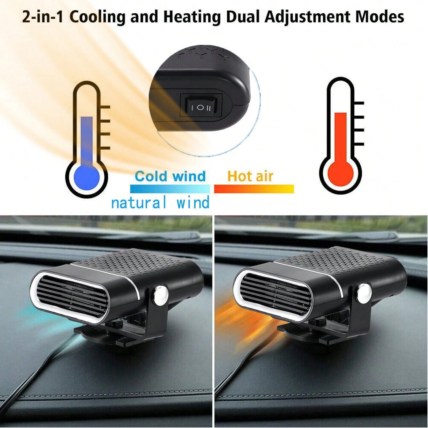 Dazone Portable Car Heater Electric Heating Fan Defogger Defroster Demister Cooler 12V 150W Electric Car Heater & Defroster Rapid Heating Cooling Fan For Vehicle