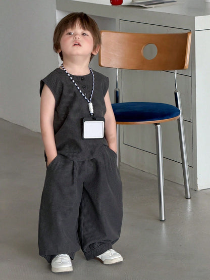DAZY Baby Boy Round Neck Sleeveless Shirt And Long Pants Set Summer