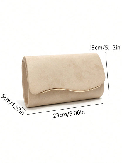 DAZY Beige Velvet Women's Evening Clutch Bag, Formal Party Handbag With Detachable Chain Strap