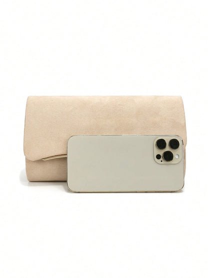 DAZY Beige Velvet Women's Evening Clutch Bag, Formal Party Handbag With Detachable Chain Strap