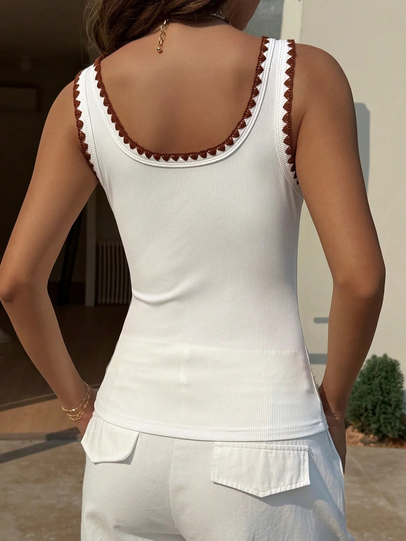DAZY Holiday Summer Navy Contrast Trim Casual Fitted Women Tank Top