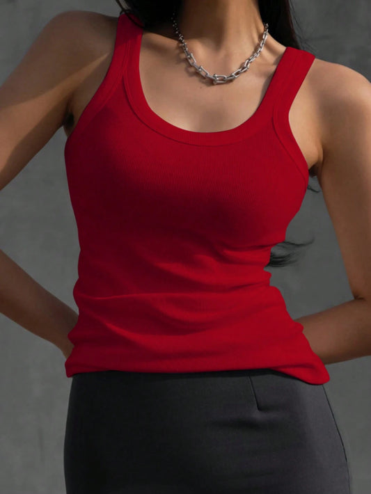 DAZY Solid Ribbed Knit Tank Top