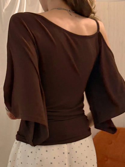DAZY Women's Off-Shoulder Casual Solid Color T-Shirt, Summer