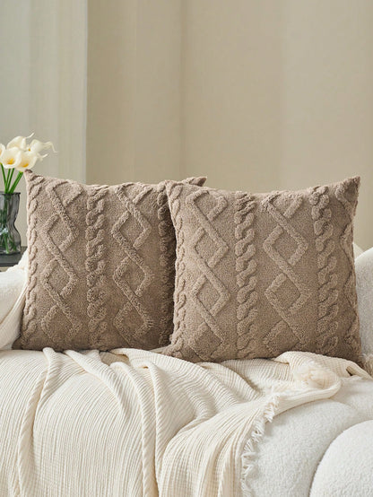 Decorative Faux Wool Pillow Covers, Soft Short Plush Square Pattern Cushion Covers, Modern Decor For Sofa, Home Bedroom, Dorm Use,Fall Decor,Autumn Decor,Room Decor