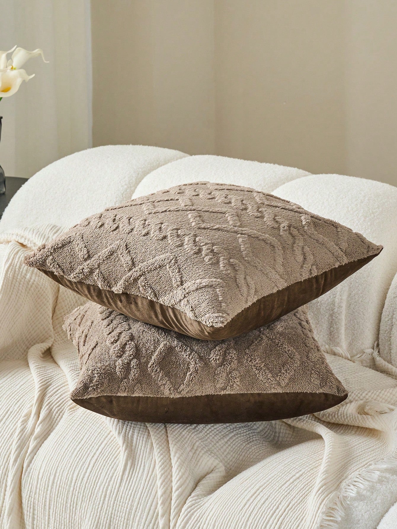 Decorative Faux Wool Pillow Covers, Soft Short Plush Square Pattern Cushion Covers, Modern Decor For Sofa, Home Bedroom, Dorm Use,Fall Decor,Autumn Decor,Room Decor