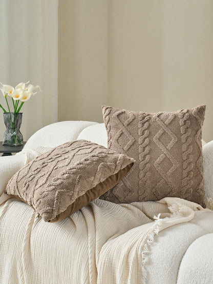 Decorative Faux Wool Pillow Covers, Soft Short Plush Square Pattern Cushion Covers, Modern Decor For Sofa, Home Bedroom, Dorm Use,Fall Decor,Autumn Decor,Room Decor