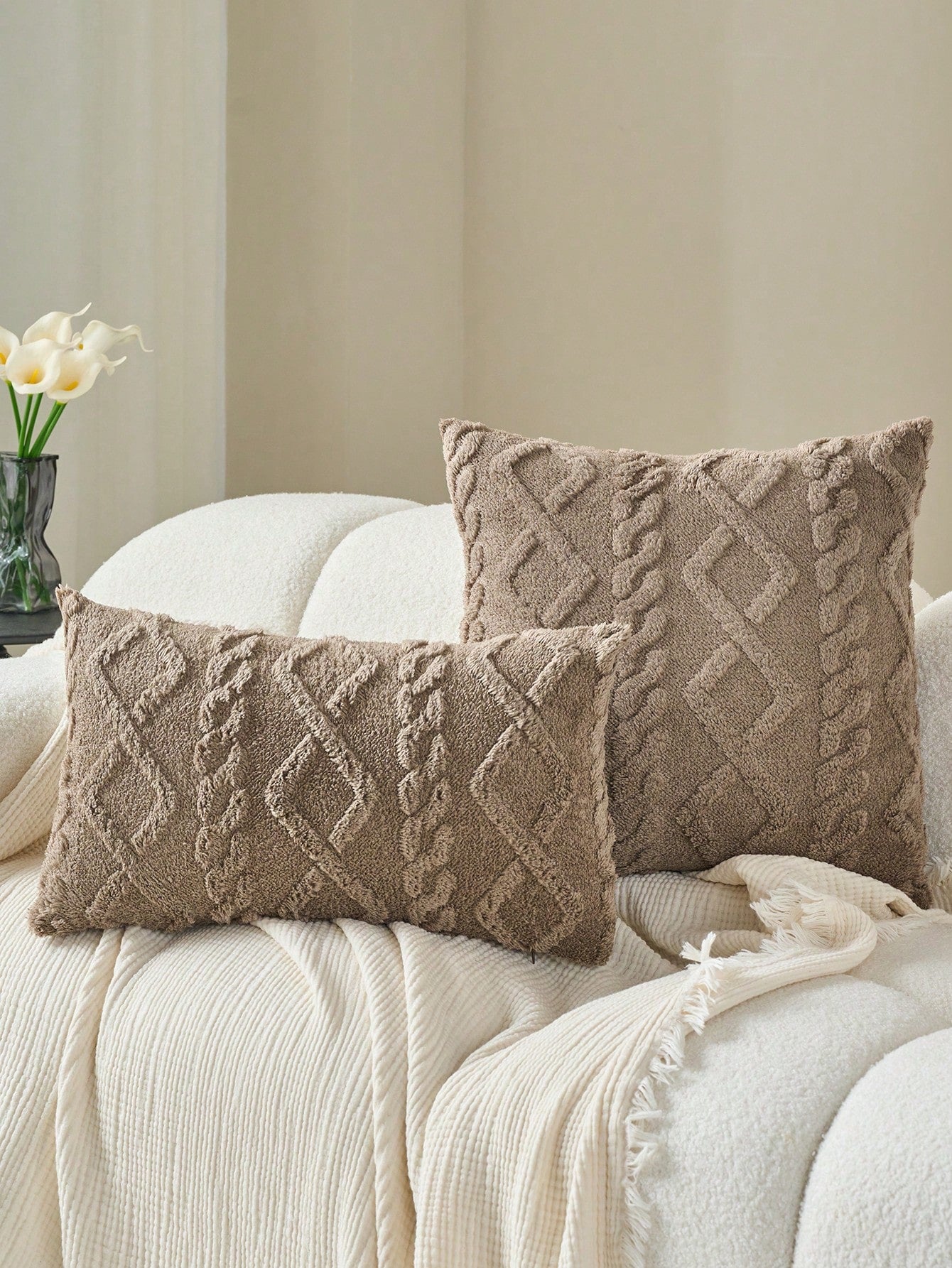 Decorative Faux Wool Pillow Covers, Soft Short Plush Square Pattern Cushion Covers, Modern Decor For Sofa, Home Bedroom, Dorm Use,Fall Decor,Autumn Decor,Room Decor